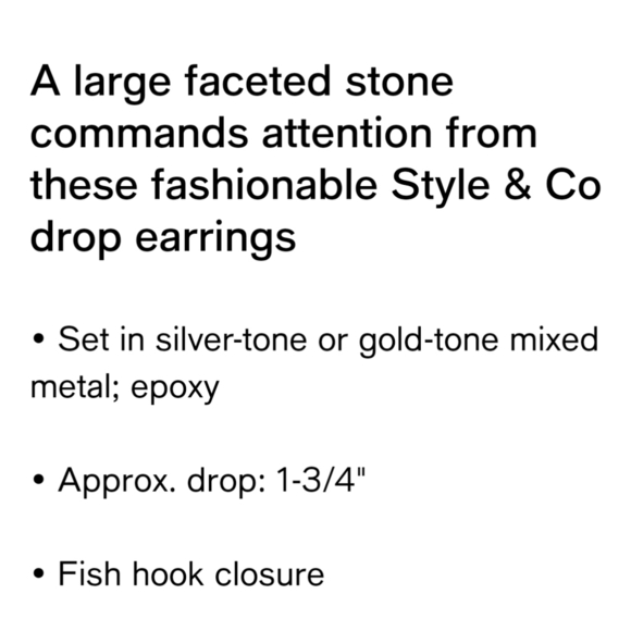 New Faceted Stone Drop Earrings,‎ Style & Co. White & Gold Tone - Picture 3 of 3